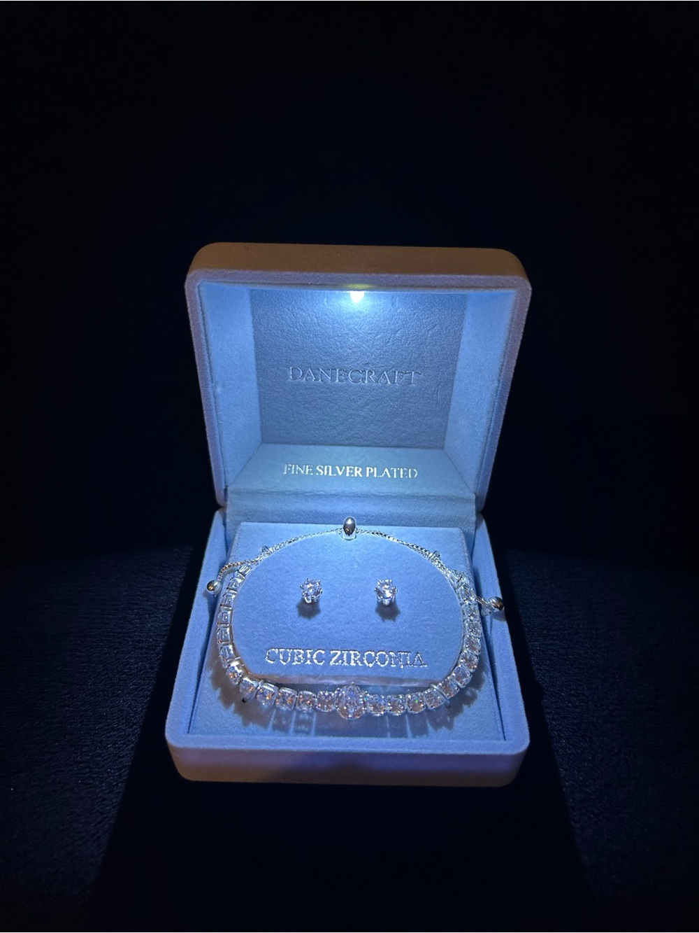 DANECraft Silver-Plated Cubic Zirconia Necklace and Studs - White